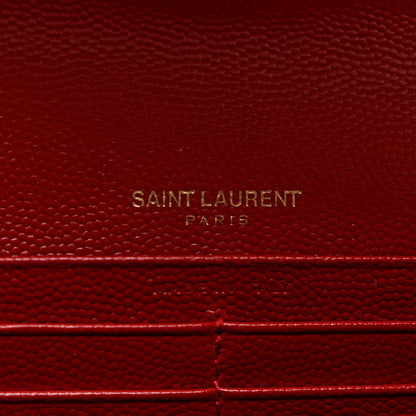 Saint Laurent Grain De Poudre Matelasse Chevron Monogram Flap Wallet Red 6 of 8