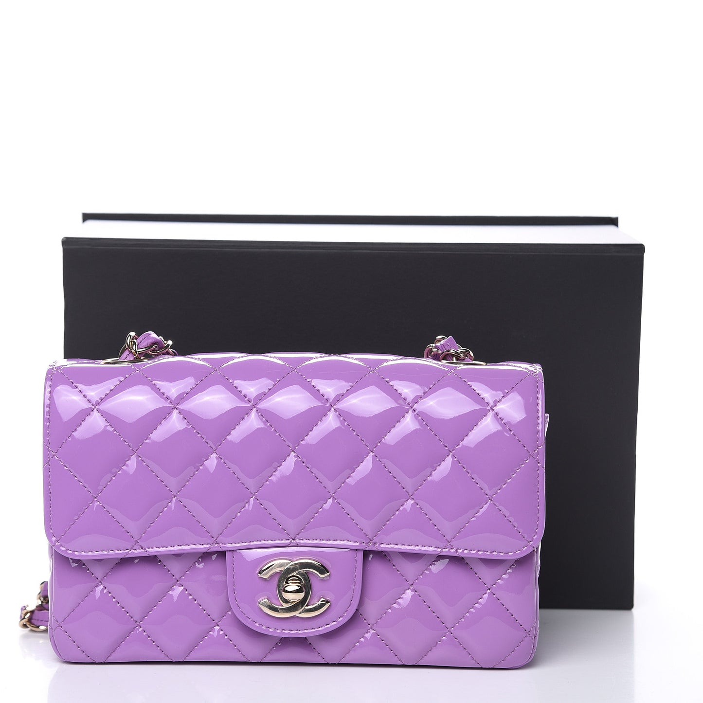 Patent Quilted Mini Rectangular Flap Purple