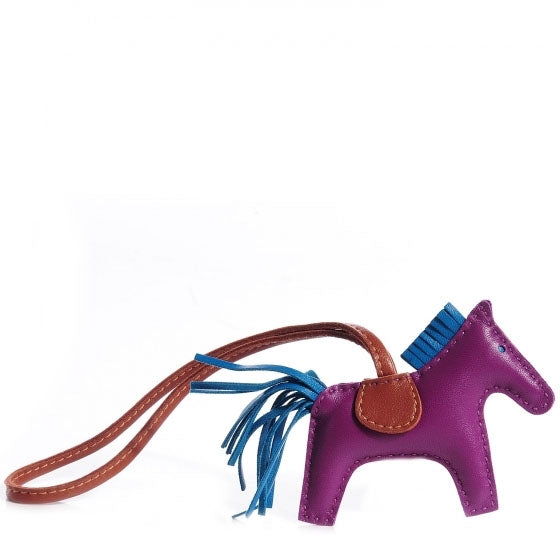 Hermes Milo Lambskin Grigri Rodeo Horse Bag Charm PM Anemone Bleu Izmir Fauve 1 of 5