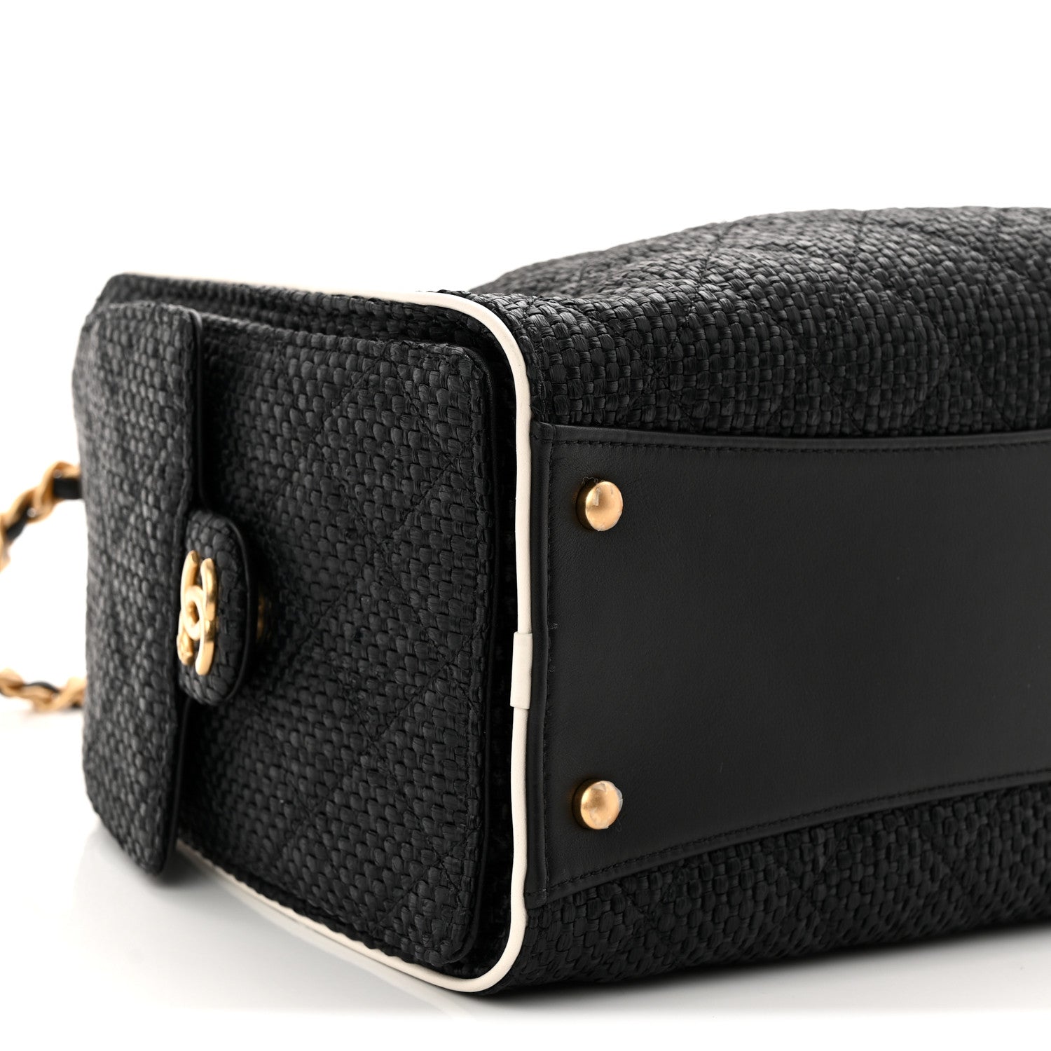 Chanel Braided Raffia Calfskin Small Chanel 25 Handbag Black White 9 of 11