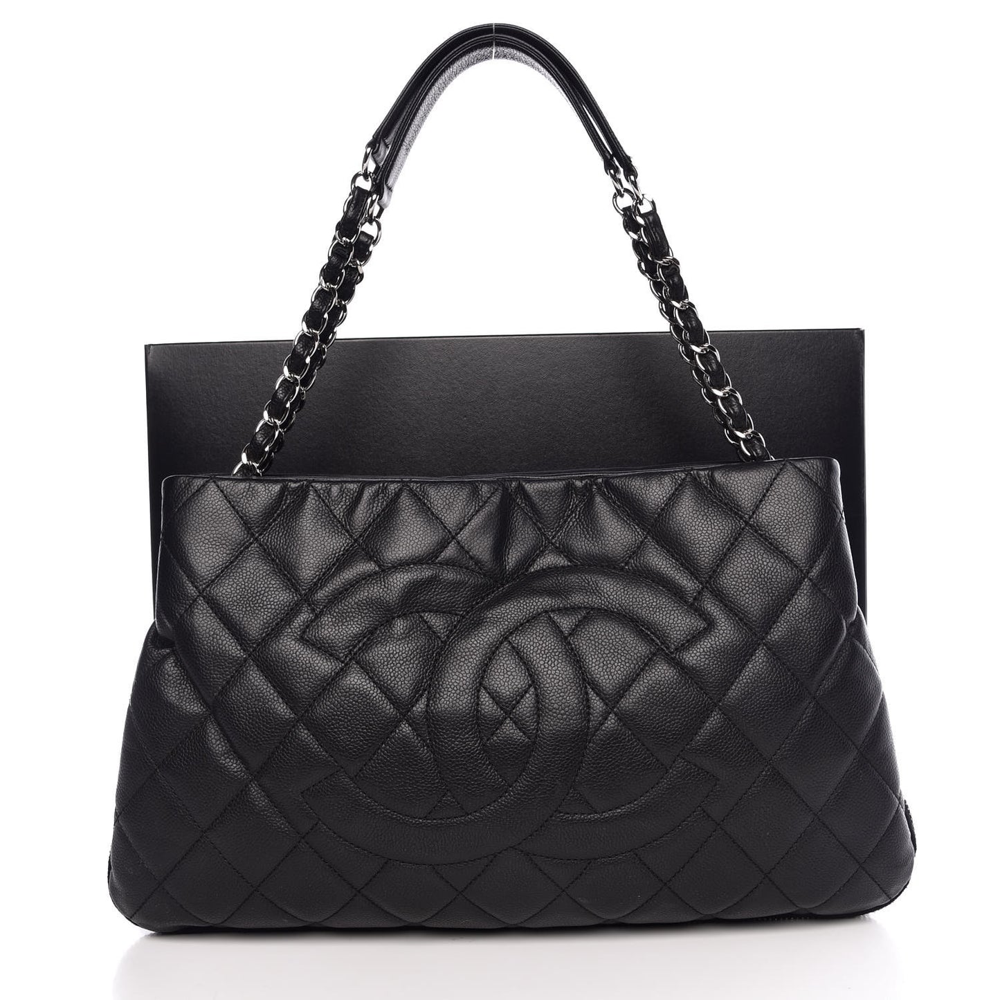 Caviar Quilted Expandable Zip Shoulder Bag Black