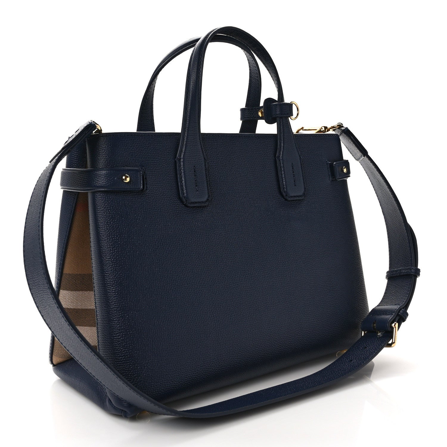 Burberry Grainy Calfskin House Check Small Banner Tote Regency Blue 3 of 10