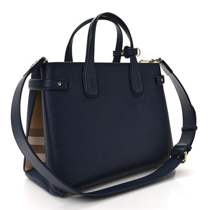 Burberry Grainy Calfskin House Check Small Banner Tote Regency Blue 3 of 10