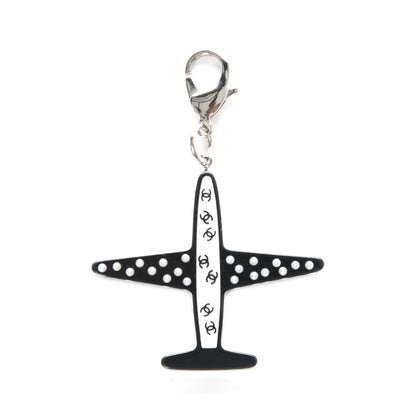 Chanel Resin Pearl CC Airplane Keychain Black White 1 of 3