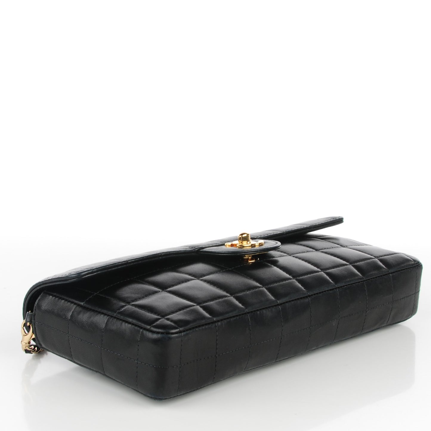 Lambskin Quilted East West Chocolate Bar Flap Black