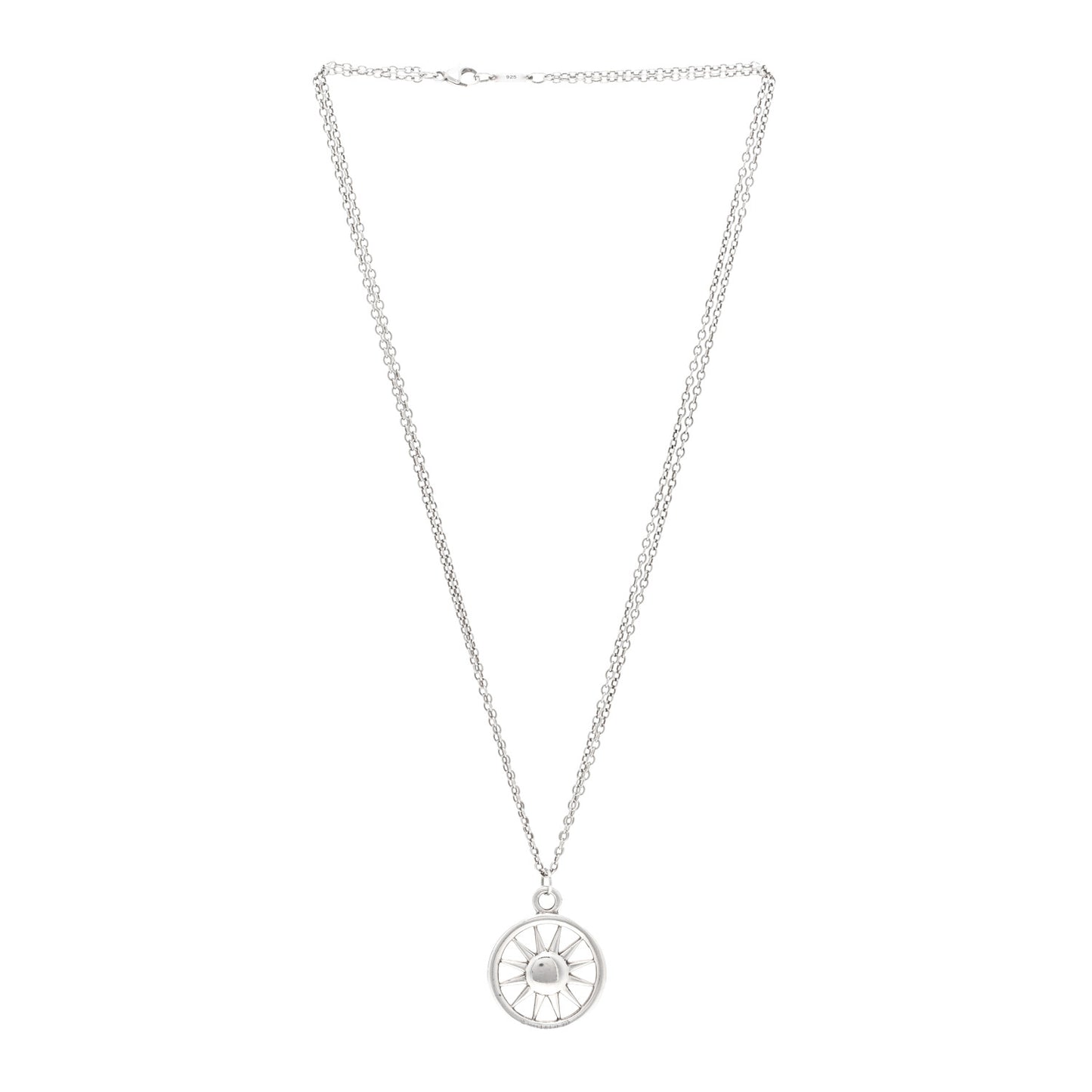 Sterling Silver Sun Double Chain Pendant Necklace