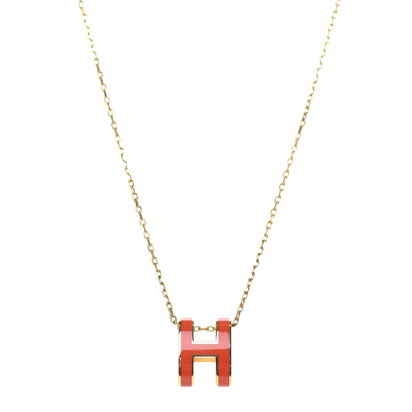 Lacquered Gold Pop H Pendant Necklace Orange Fonce