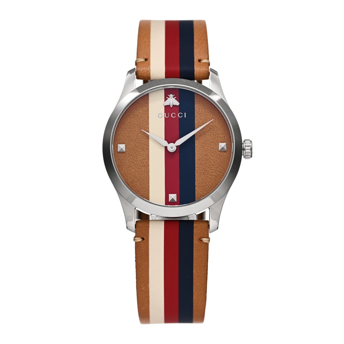 Stainless Steel Calfskin 38mm G-Timeless Stripe Web Quartz Watch Brown