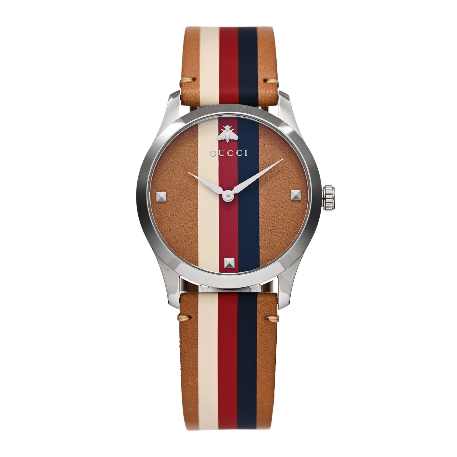 Gucci Stainless Steel Calfskin 38mm G-Timeless Stripe Web Quartz Watch Brown 1 of 5
