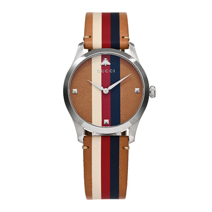 Gucci Stainless Steel Calfskin 38mm G-Timeless Stripe Web Quartz Watch Brown 1 of 5