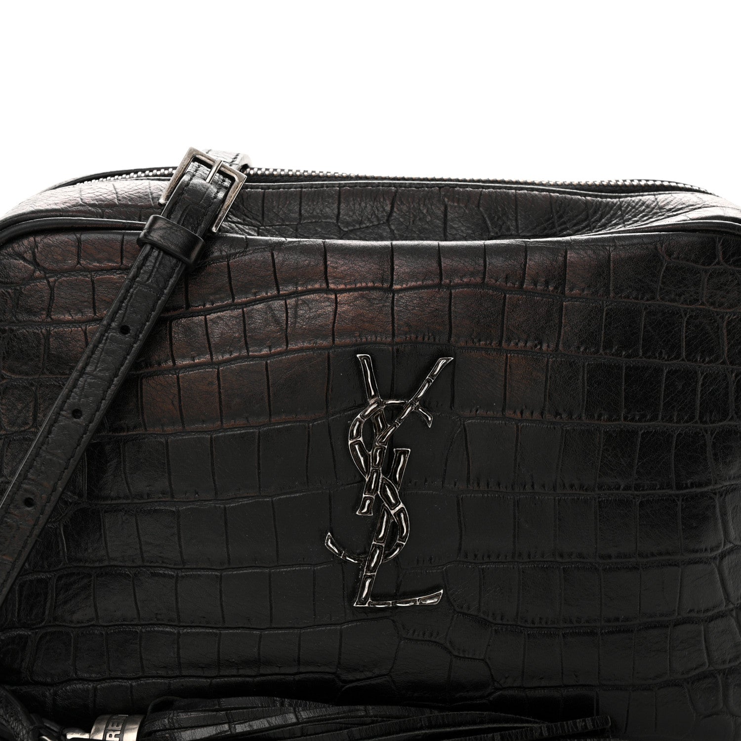 Saint Laurent Calfskin Crocodile Embossed Monogram Lou Camera Bag Black 8 of 13