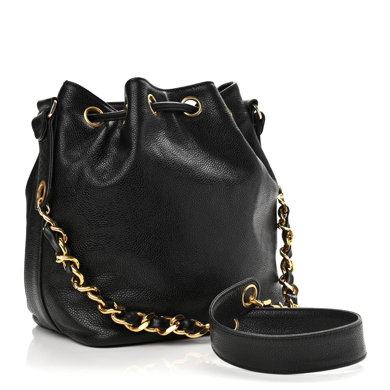 Chanel Caviar CC Stitched Drawstring Bucket Bag Black 3 of 12