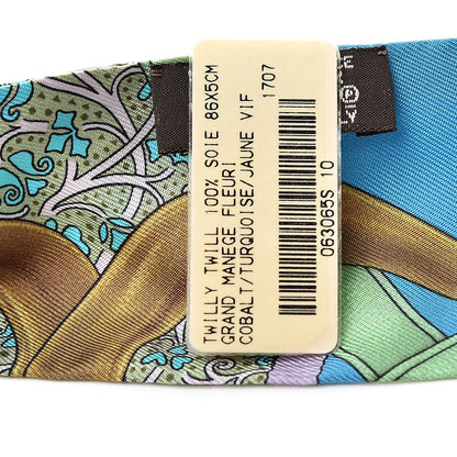 Hermes Silk Grand Manege Fleuri Twilly Cobalt Turquoise Jaune Vif 3 of 5