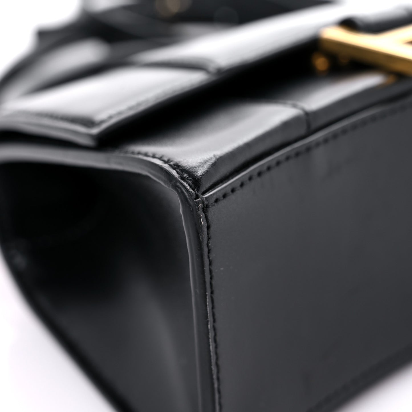 Shiny Box Calfskin Hourglass Top Handle Bag XS Black
