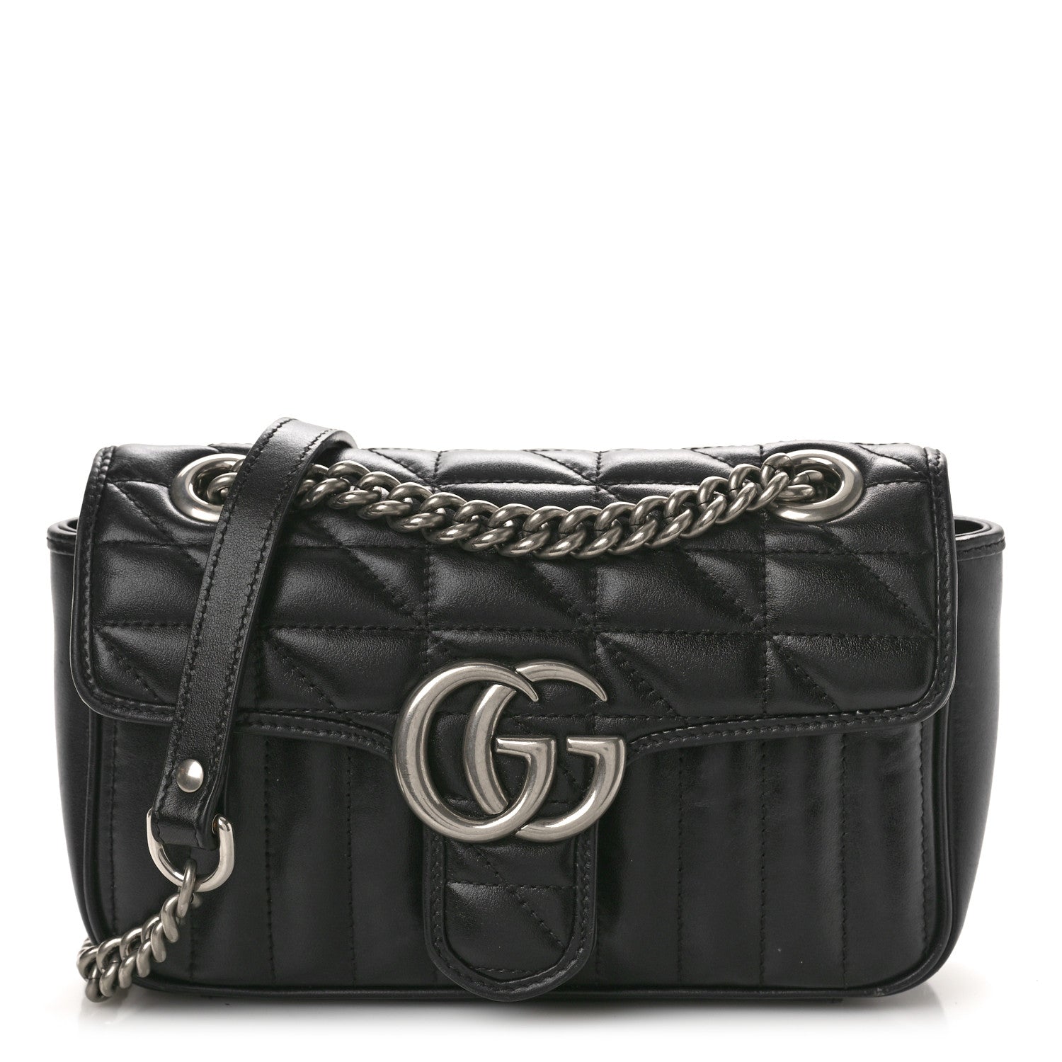 Gucci Calfskin Matelasse Aria Mini GG Marmont Shoulder Bag Black 1 of 10
