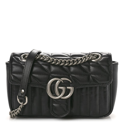 Gucci Calfskin Matelasse Aria Mini GG Marmont Shoulder Bag Black 1 of 10