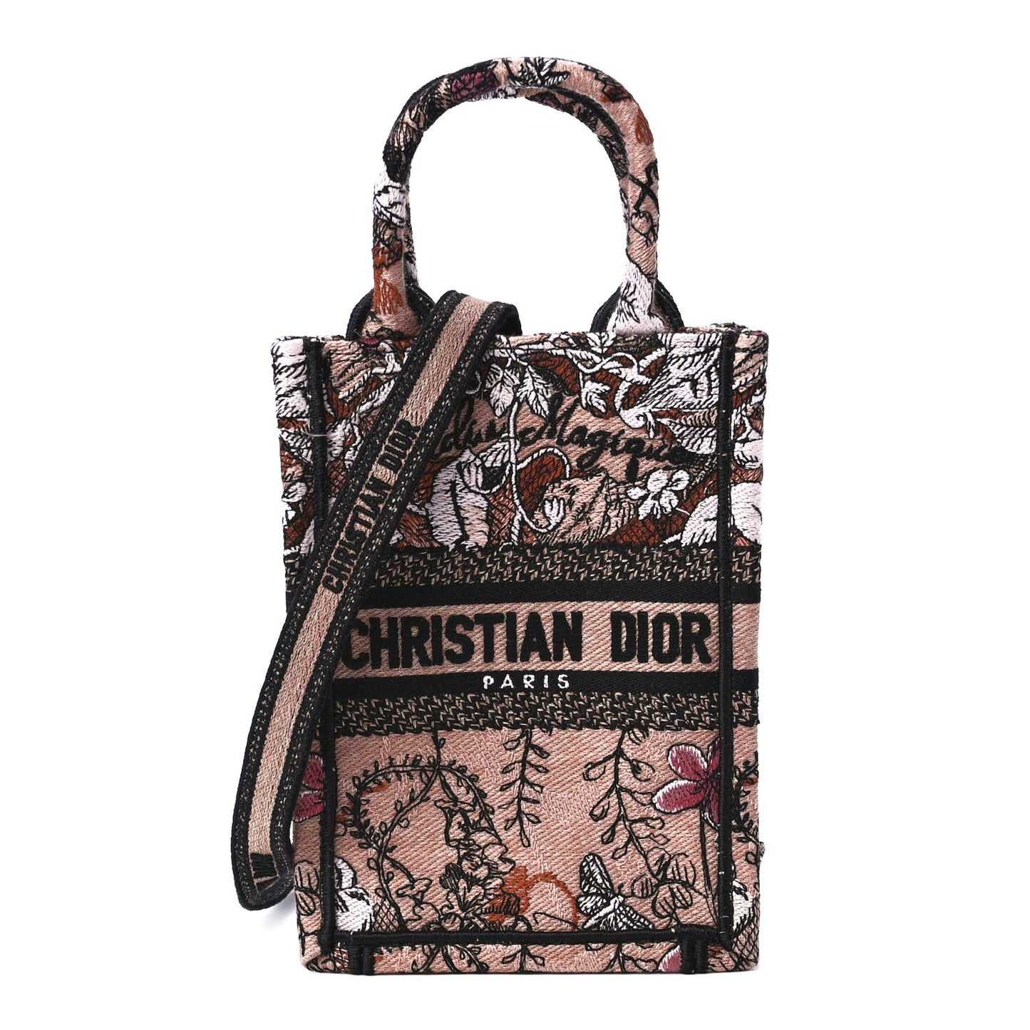 Canvas Jardin Magique Embroidered Mini Book Tote Phone Bag Powder Pink