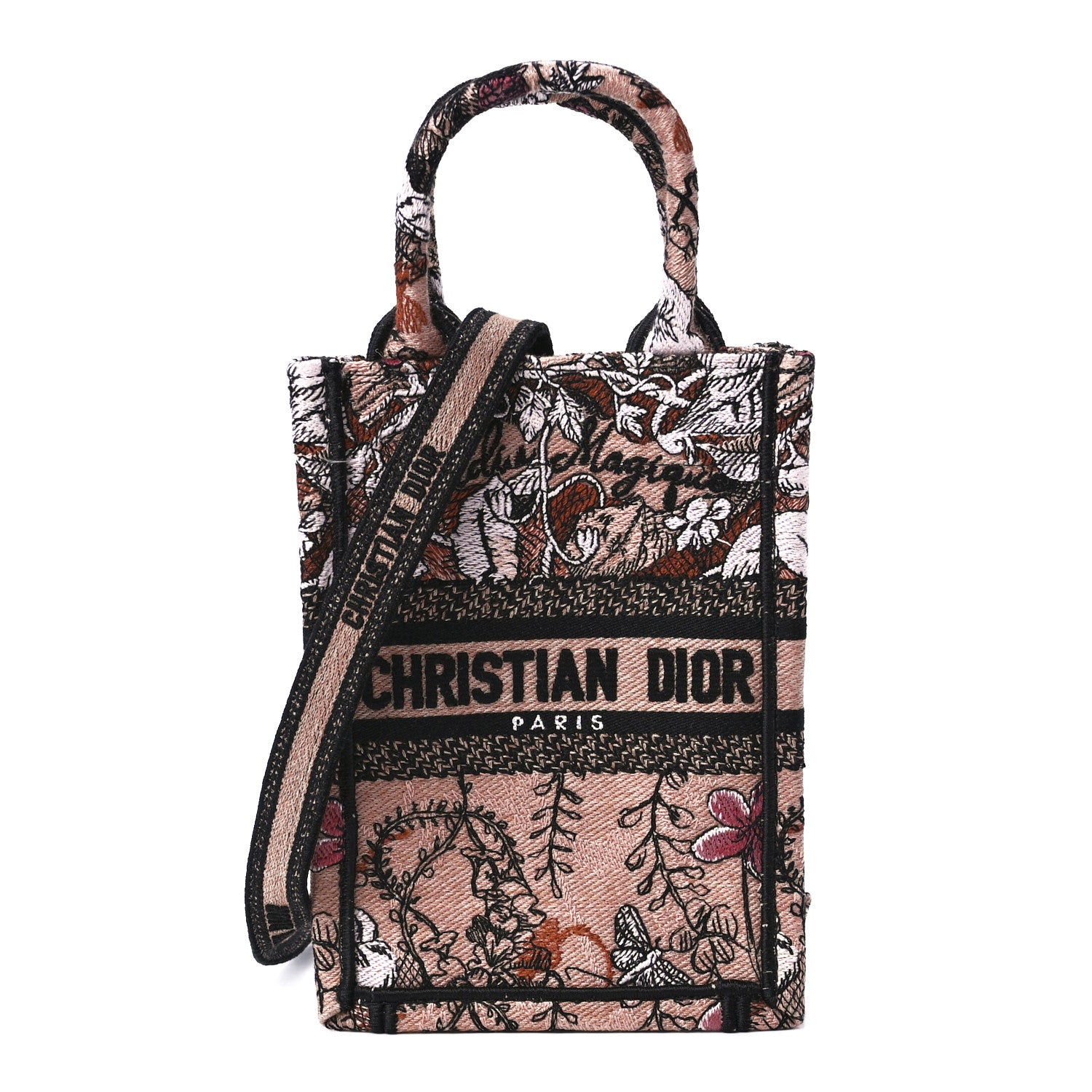 Christian Dior Canvas Jardin Magique Embroidered Mini Book Tote Phone Bag Powder Pink 1 of 11