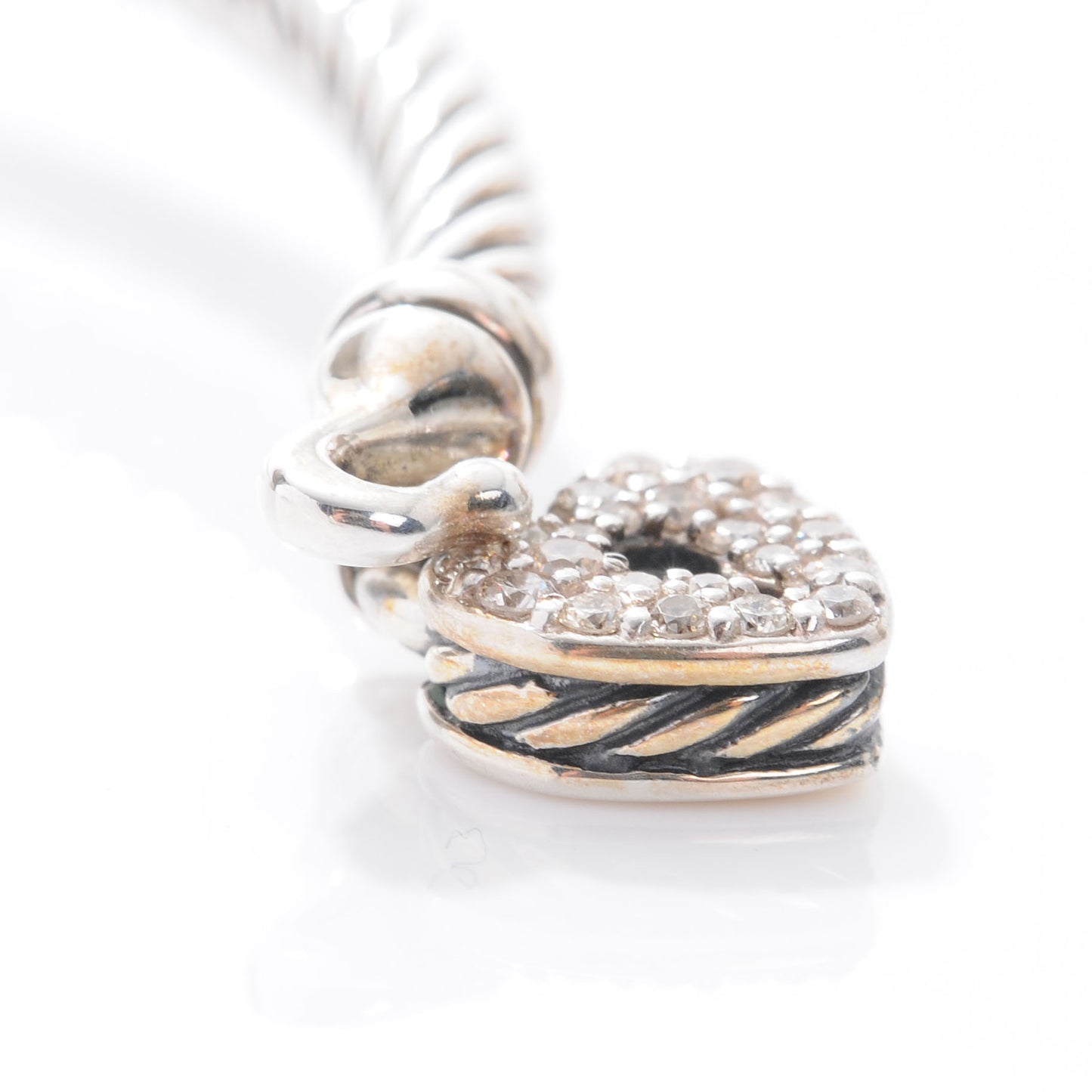 Sterling Silver Diamond Heart Padlock Cable Bracelet