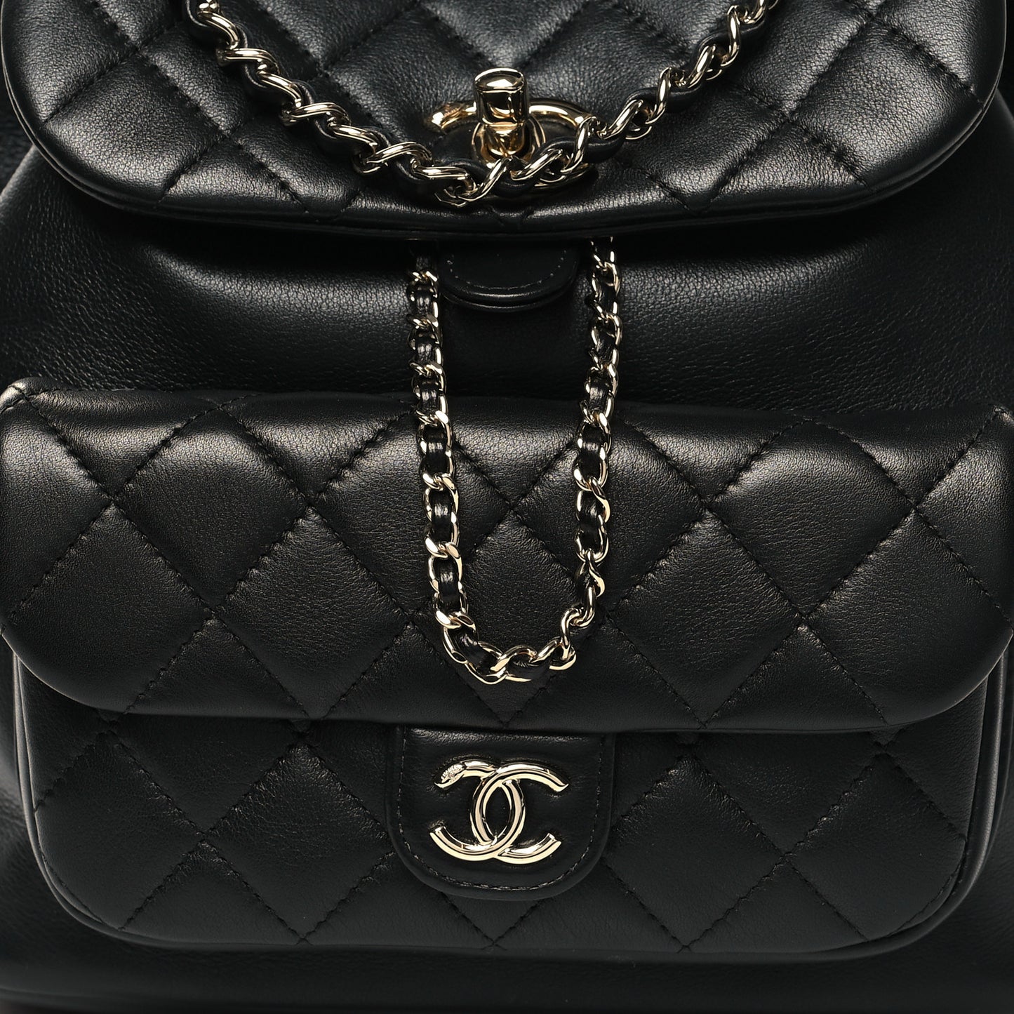 Lambskin Quilted Large Duma Drawstring Backpack Black