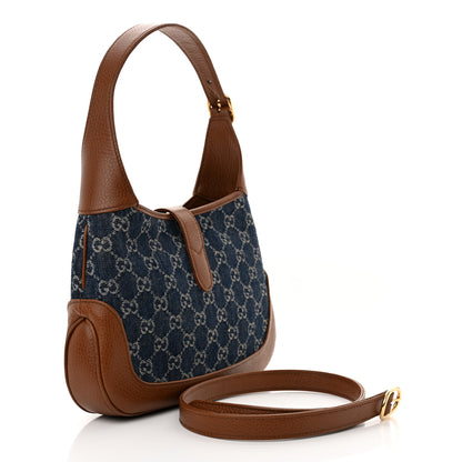 Gucci New Denim GG Monogram Calfskin Small Jackie 1961 Hobo Blue Tea Cuir 3 of 10