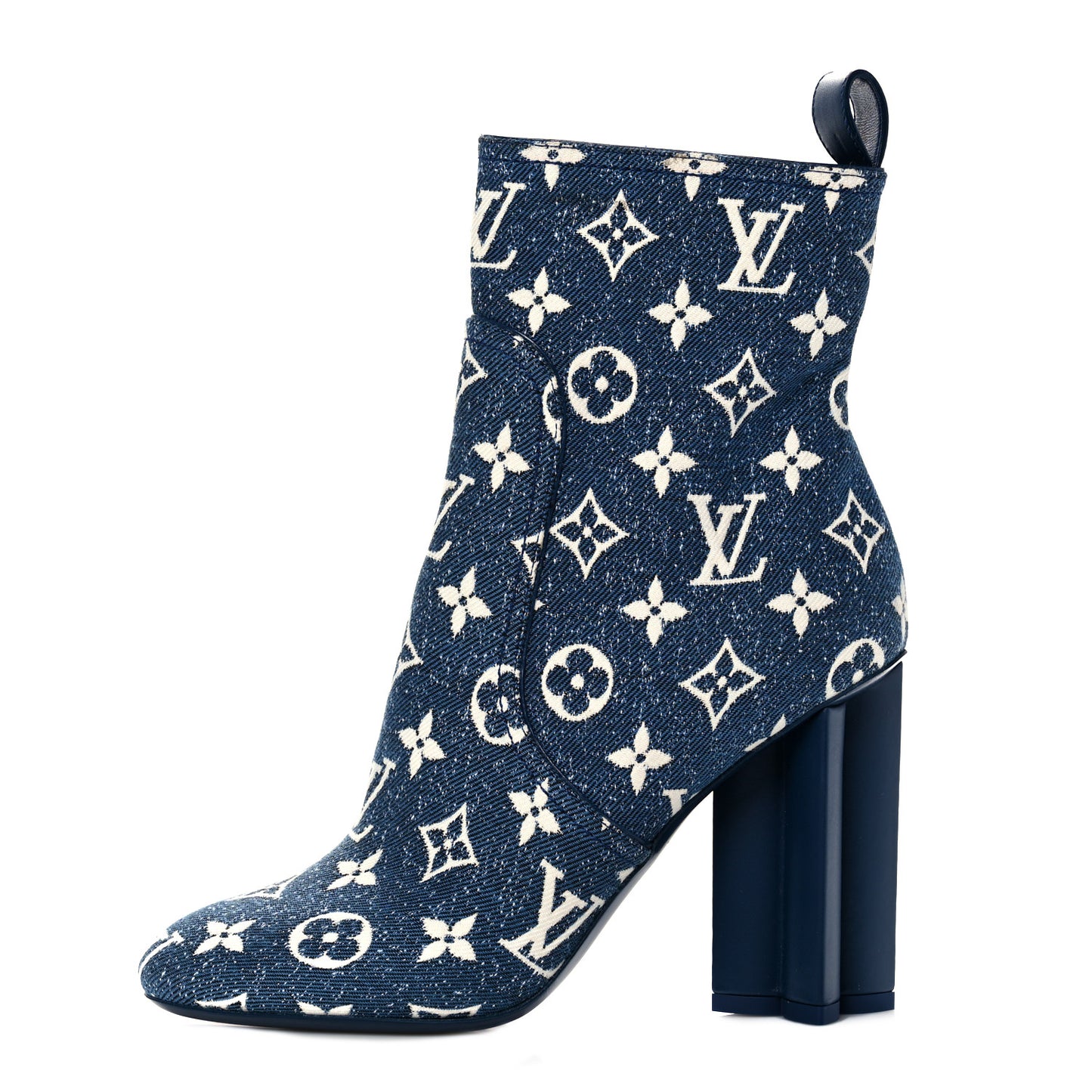Denim Monogram Silhouette Ankle Boots 37 Navy Blue