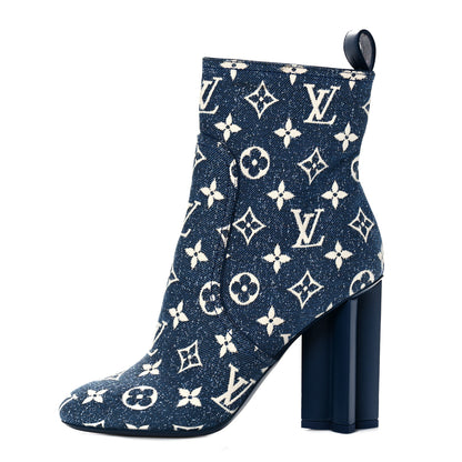 Louis Vuitton Denim Monogram Silhouette Ankle Boots 37 Navy Blue 1 of 7
