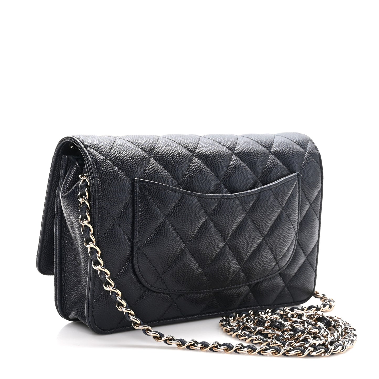 Caviar Quilted Wallet on Chain WOC Navy Blue