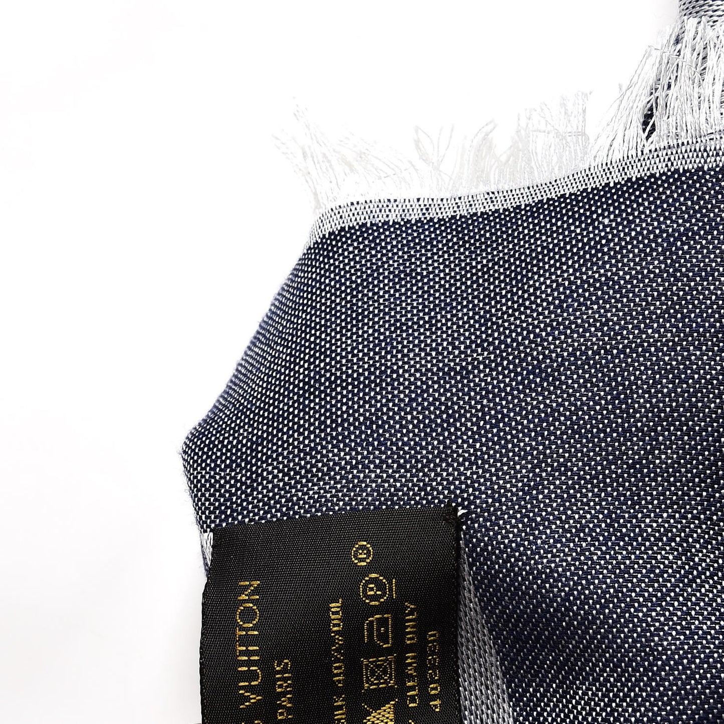 Wool Silk Monogram Denim Shawl Blue