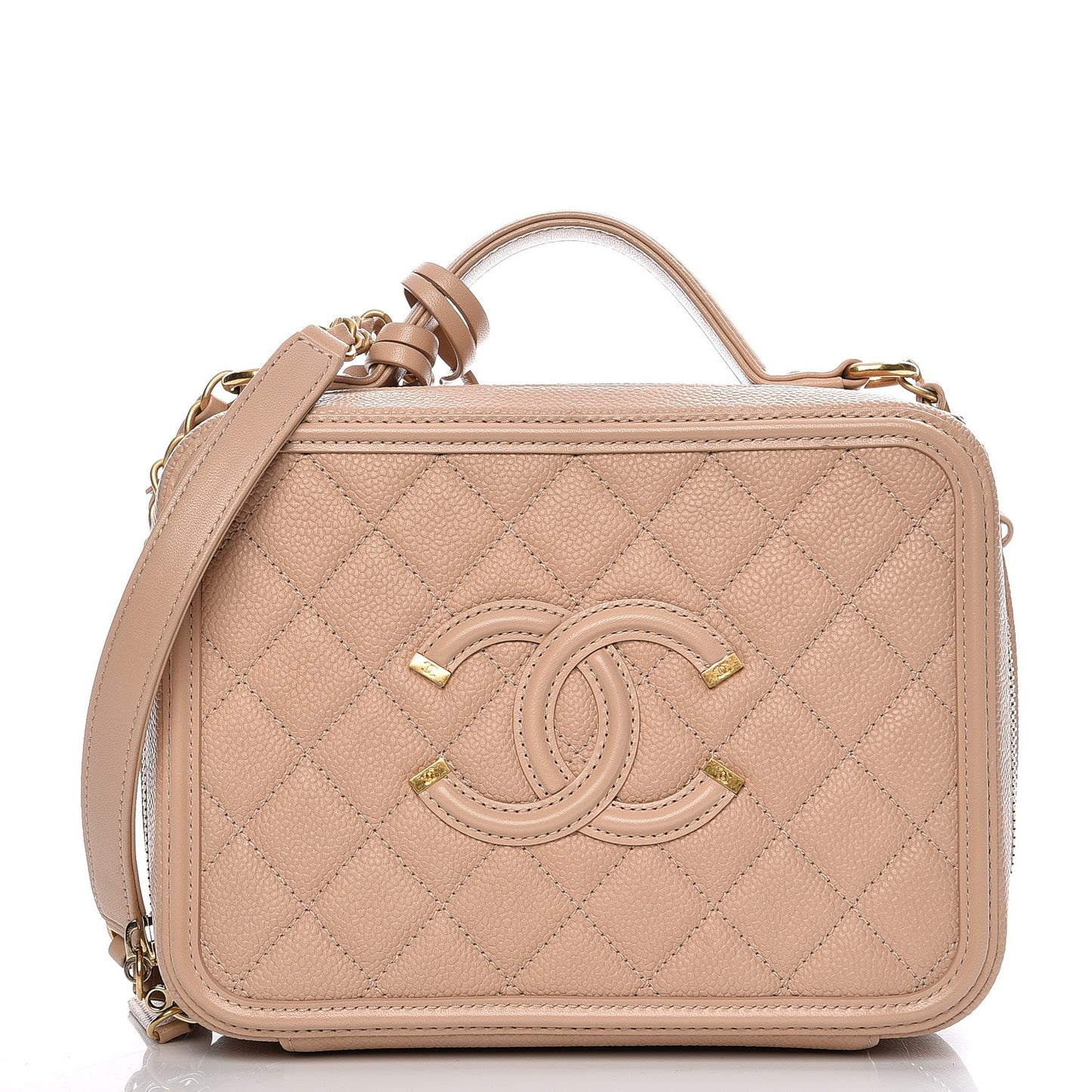 Caviar Quilted Medium CC Filigree Vanity Case Beige