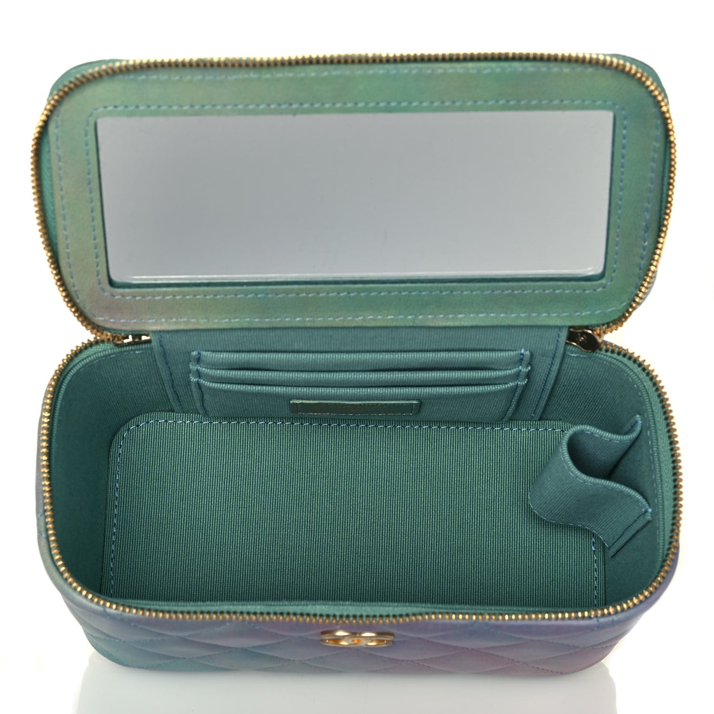 Lambskin Quilted Ombre Small Top Handle Vanity Case With Chain Blue Green
