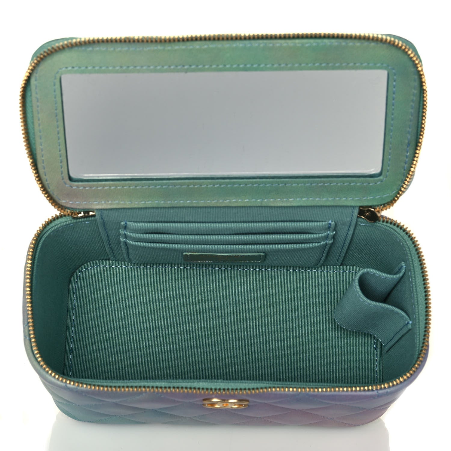 Chanel Lambskin Quilted Ombre Small Top Handle Vanity Case With Chain Blue Green 5 of 17