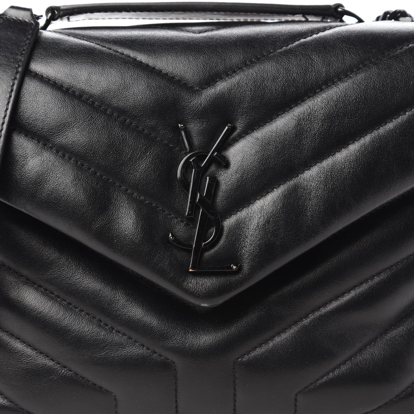 Calfskin Y Quilted Monogram Small Loulou Chain Satchel Black