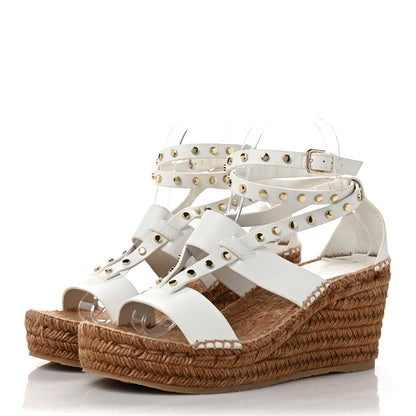 Jimmy Choo Calfskin Studded Danica 80 Espadrille Wedge Sandals 39 White 3 of 8