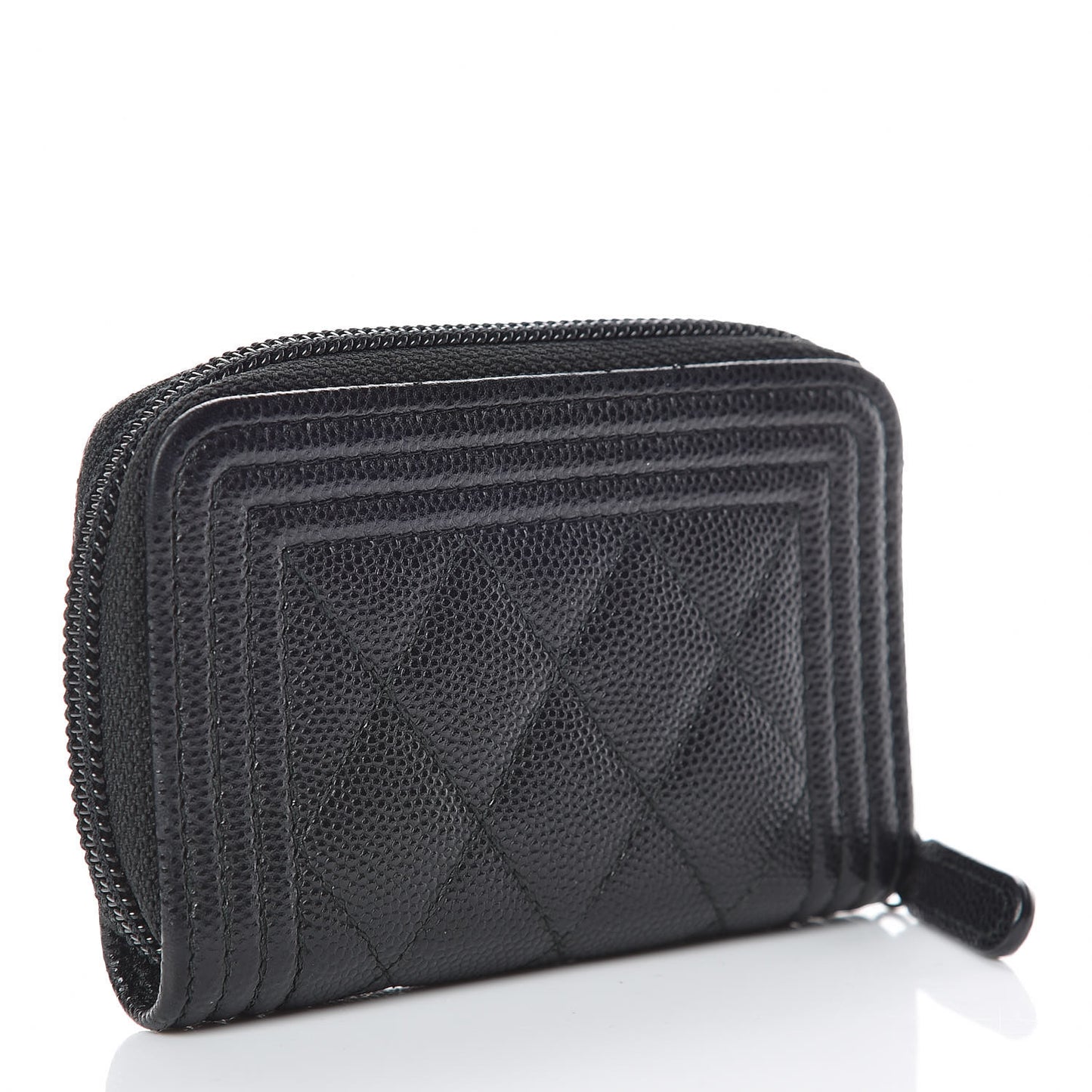 Caviar Quilted Boy Zip Around Coin Purse Wallet Black