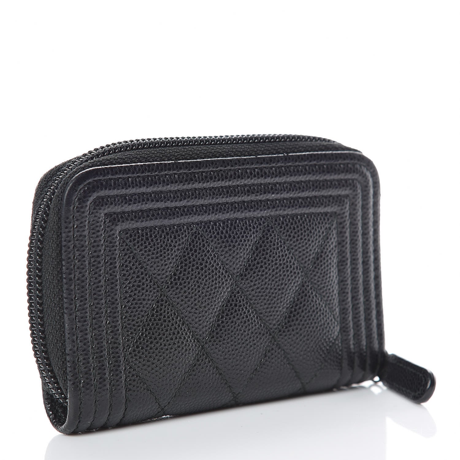 Chanel Caviar Quilted Boy Zip Around Coin Purse Wallet Black 3 of 9