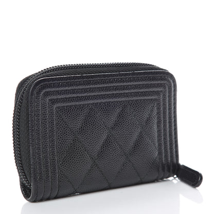 Chanel Caviar Quilted Boy Zip Around Coin Purse Wallet Black 3 of 9