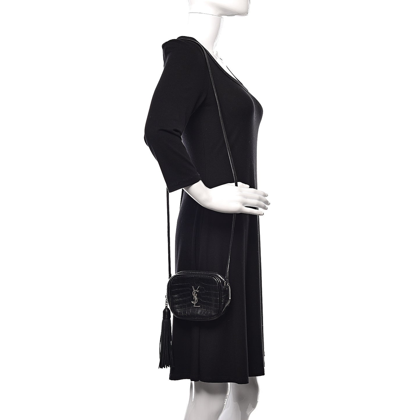 Calfskin Crocodile Embossed Monogram Blogger Bag Black
