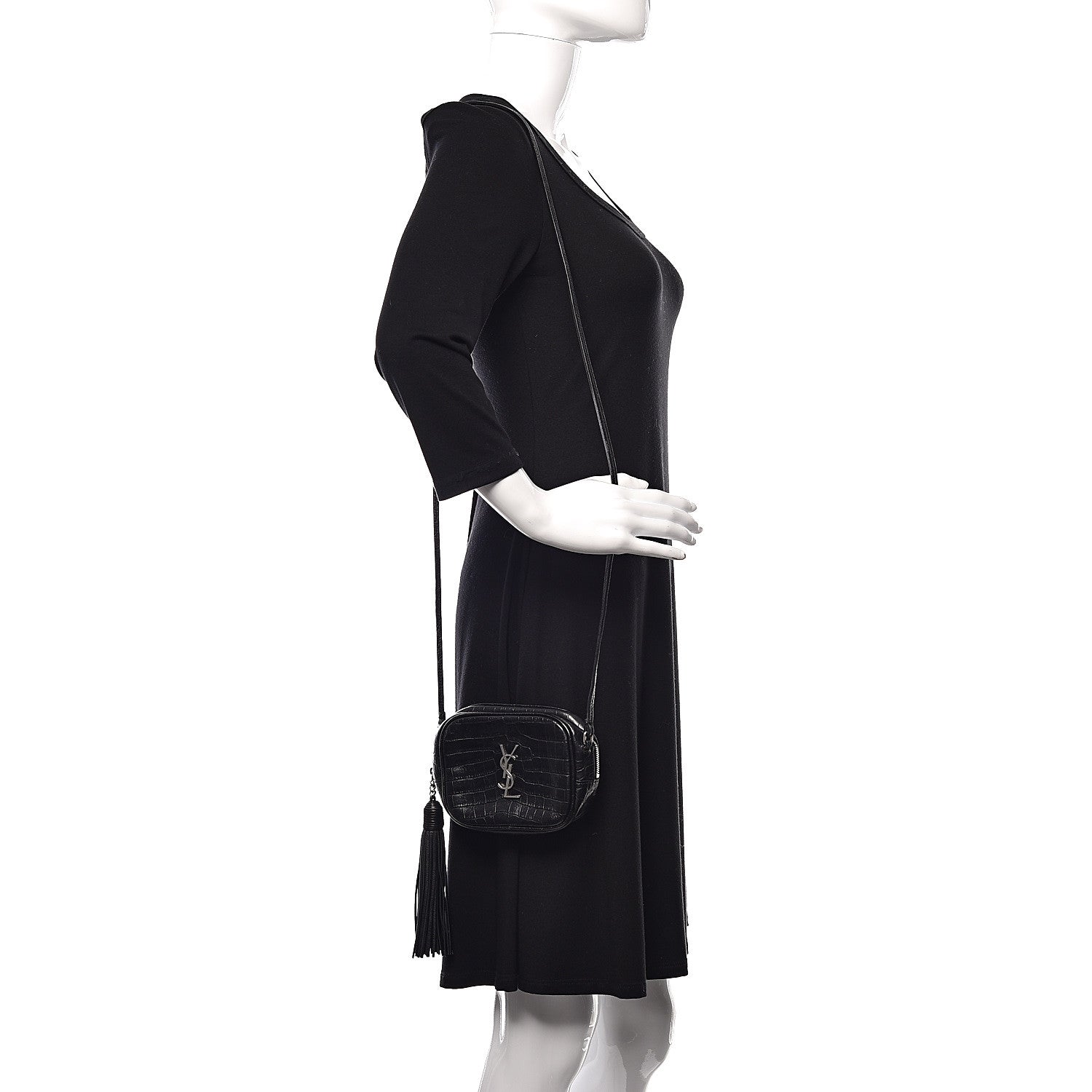 Saint Laurent Calfskin Crocodile Embossed Monogram Blogger Bag Black 2 of 11