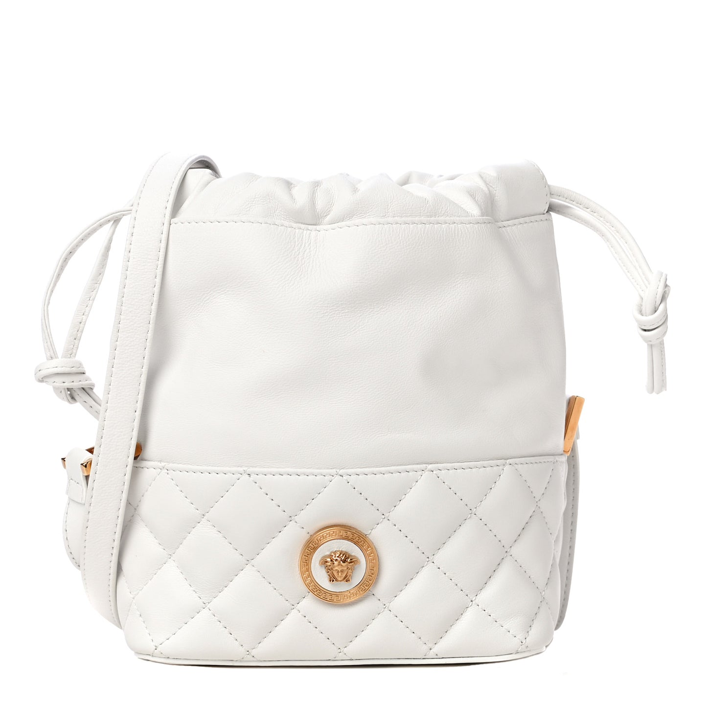 Nappa Quilted Medusa Bucket Bag White
