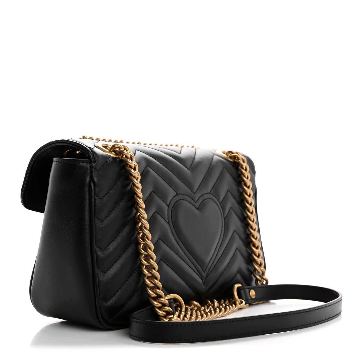 Gucci Calfskin Matelasse Small GG Marmont Shoulder Bag Black 3 of 10