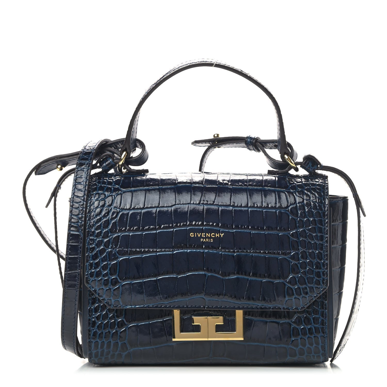 Givenchy Calfskin Crocodile Embossed Eden Mini Top Handle Blue 1 of 8