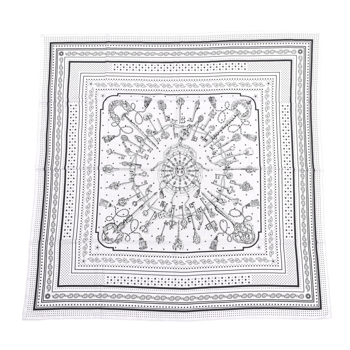 Cashmere Silk Les Cles Bandana Shawl 140 Gris Chine Black