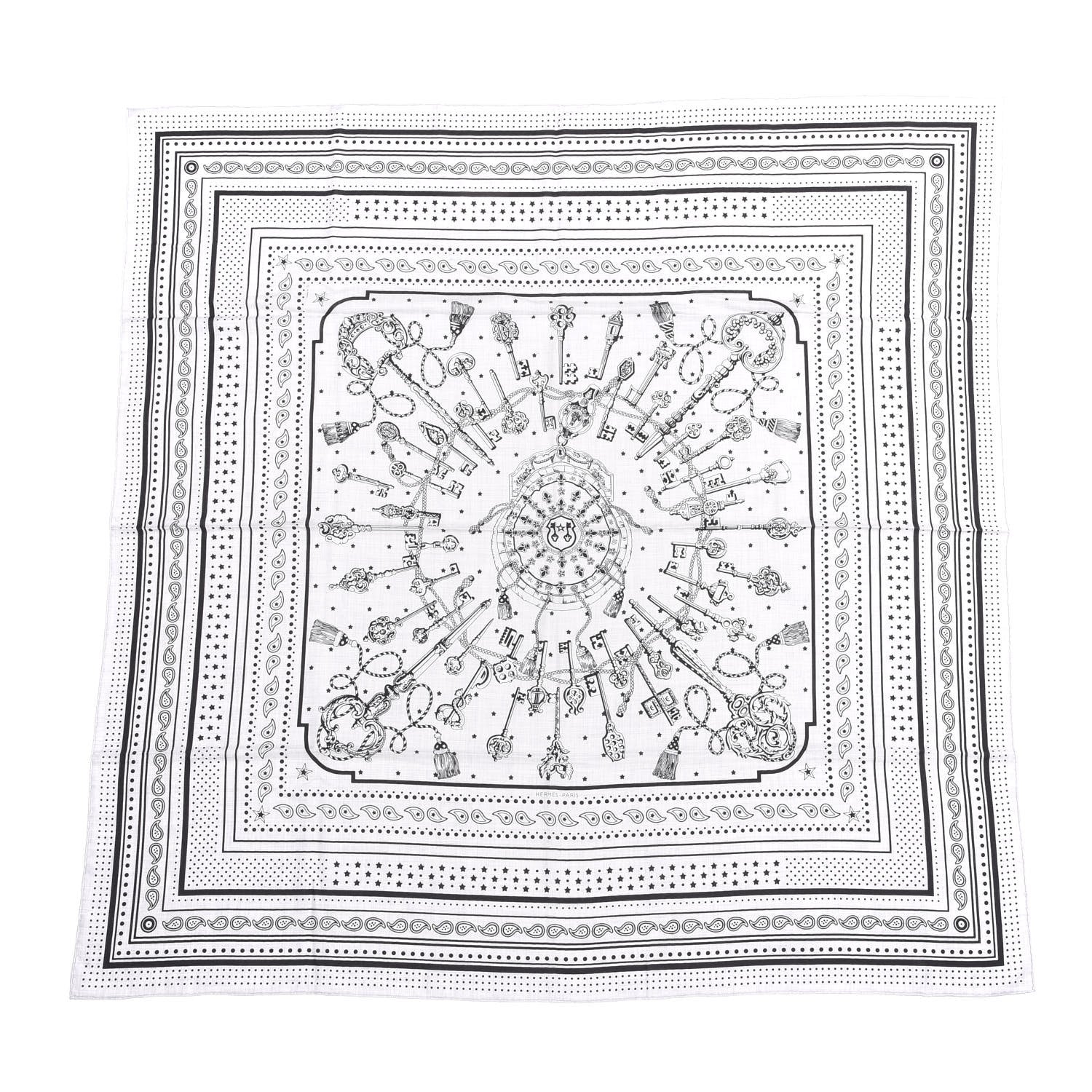 Hermes Cashmere Silk Les Cles Bandana Shawl 140 Gris Chine Black 1 of 6