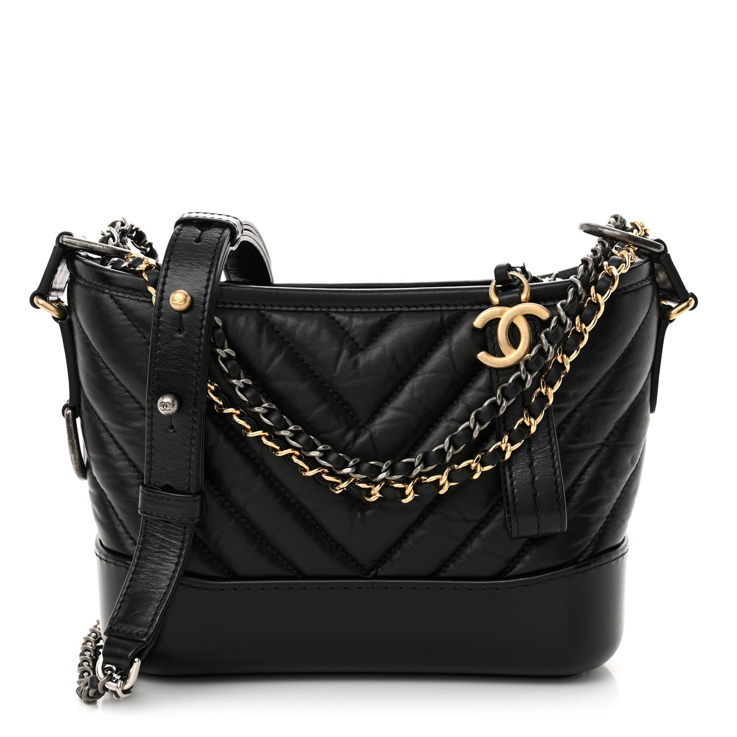 Chanel Aged Calfskin Chevron Quilted Small Gabrielle Hobo Black 1 of 10