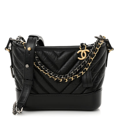 Chanel Aged Calfskin Chevron Quilted Small Gabrielle Hobo Black 1 of 10