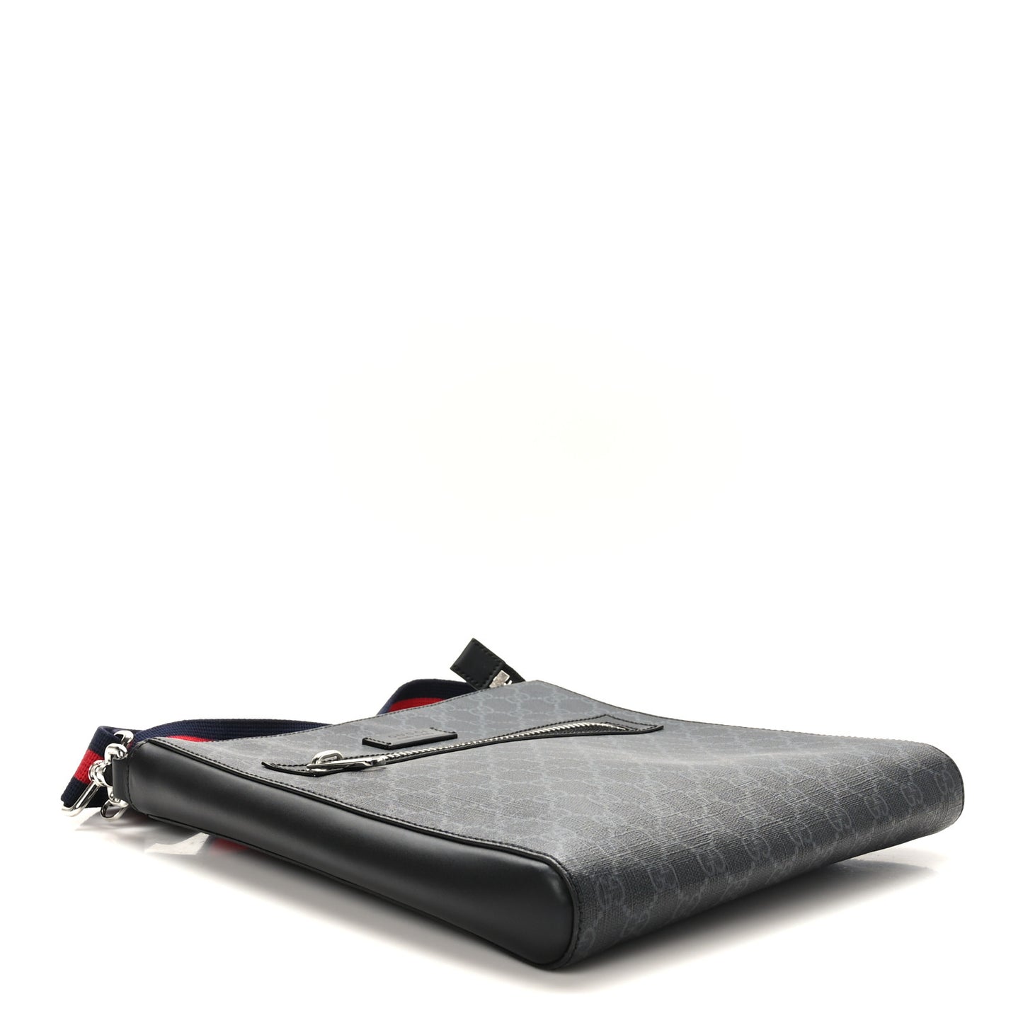 GG Supreme Monogram Appia Calfskin Web Flat Messenger Bag Black Grey