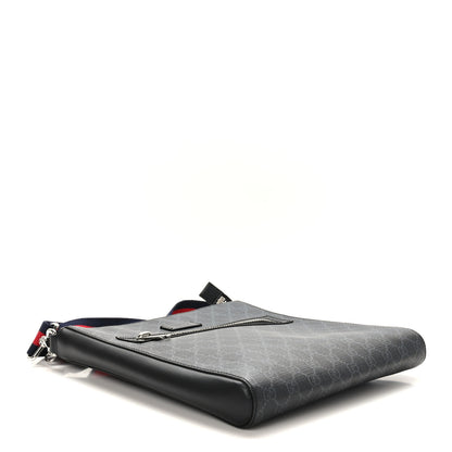 Gucci GG Supreme Monogram Appia Calfskin Web Flat Messenger Bag Black Grey 4 of 10