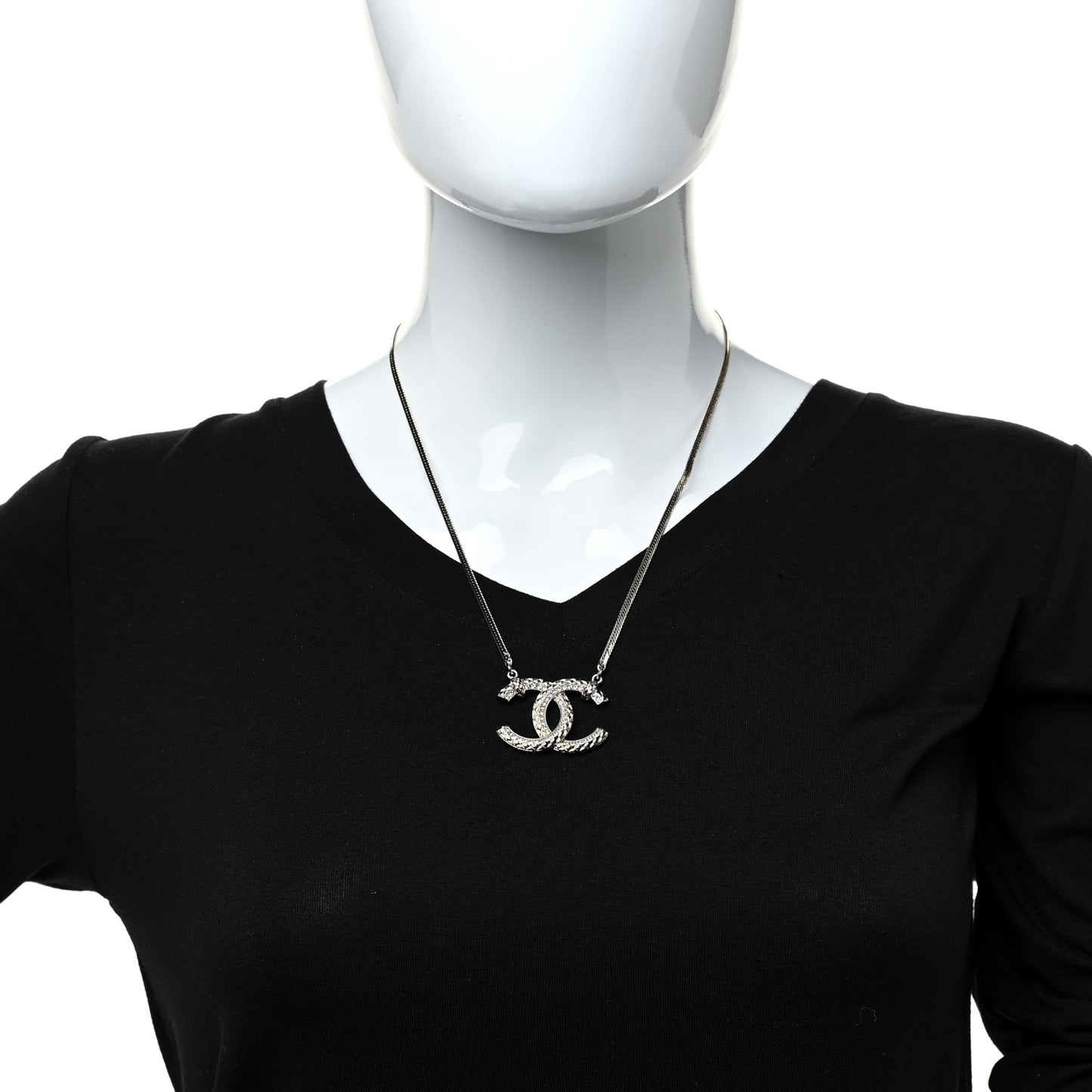 Crystal Textured CC Pendant Necklace Gold