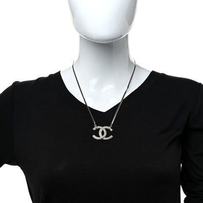 Chanel Crystal Textured CC Pendant Necklace Gold 2 of 6